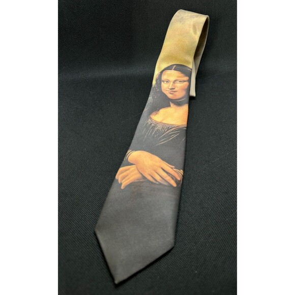 Vintage Ralph Marlin Men's Tie Mona Lisa 1992 100% Polyester Made in USA 55"x3 " - Picture 2 of 5